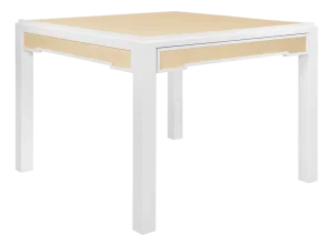 Matthew Izzo Home Robin 40" Square Two Drawer Game Table in Natural Grasscloth and Matte White Lacquer