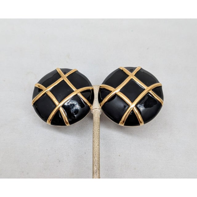 Metal Vintage 1980s Signed Courreges Round Black Enamel Clip Earrings-2 Pieces For Sale - Image 7 of 7