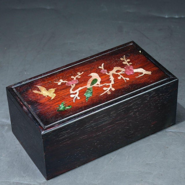 Shell Rosewood & Mother-of-Pearl Inlay Jewelry Box – Magpie & Plum Blossom Motif For Sale - Image 7 of 10