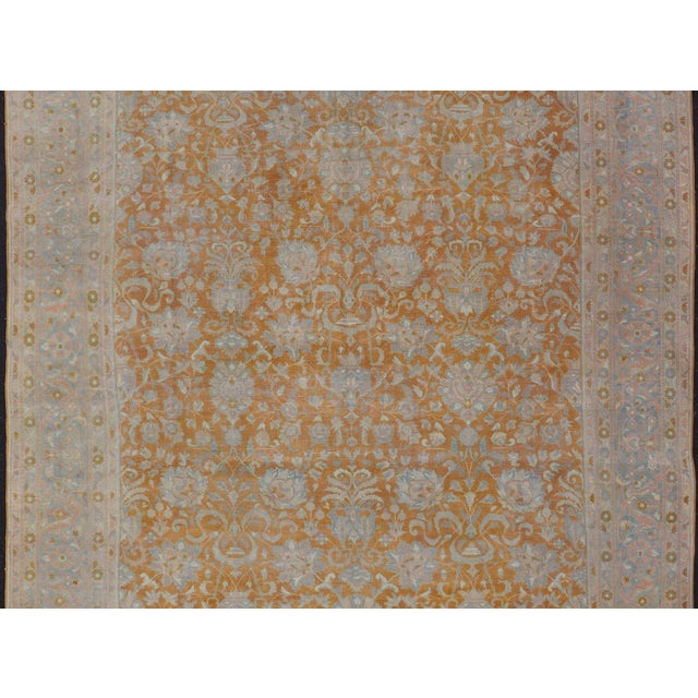 Indian Antique Indian Amritsar Rug in Light Orange/Saffron, Pink, Light Blue & Green 9'10 X 13'3 For Sale - Image 3 of 17