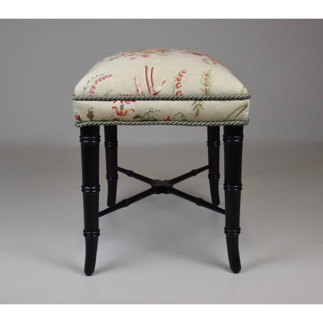 Faux Bamboo Ottoman Bench Stool New Floral Upholstery For Sale In Philadelphia - Image 6 of 10