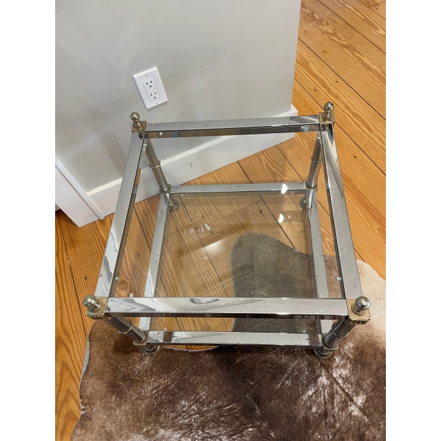 Late 20th Century Late 20th Century Maison Jansen Chrome and Brass Double Tier Side Table For Sale - Image 5 of 13