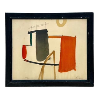 Vintage Boho Geometric Lithograph on Paper For Sale