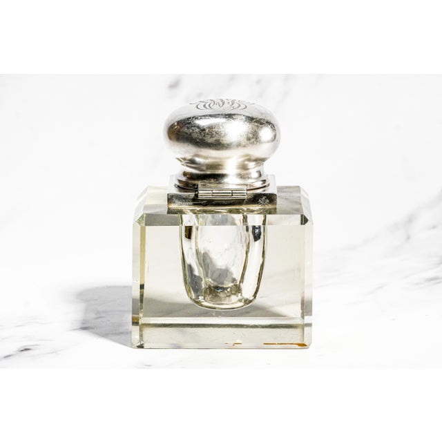 Magnificent Large Gilded Age Antique Black Starr & Frost Crystal Sterling Silver Desk Paperweight Inkwell Home Office Decor For Sale In New York - Image 6 of 18