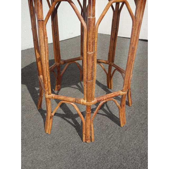 Brown Vintage French Country Brown Bamboo Rattan Side Table ~ End Table For Sale - Image 8 of 10