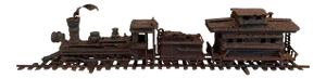 Brutalist Sculpture of Train on Track with Smoke