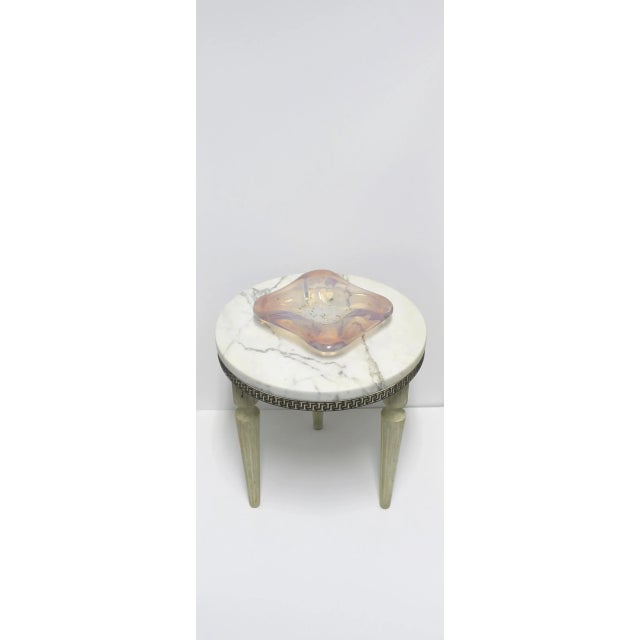 Italian Murano Art Glass Bowl White Opaline, Pink and Shimmering Gold Drops For Sale In New York - Image 6 of 12