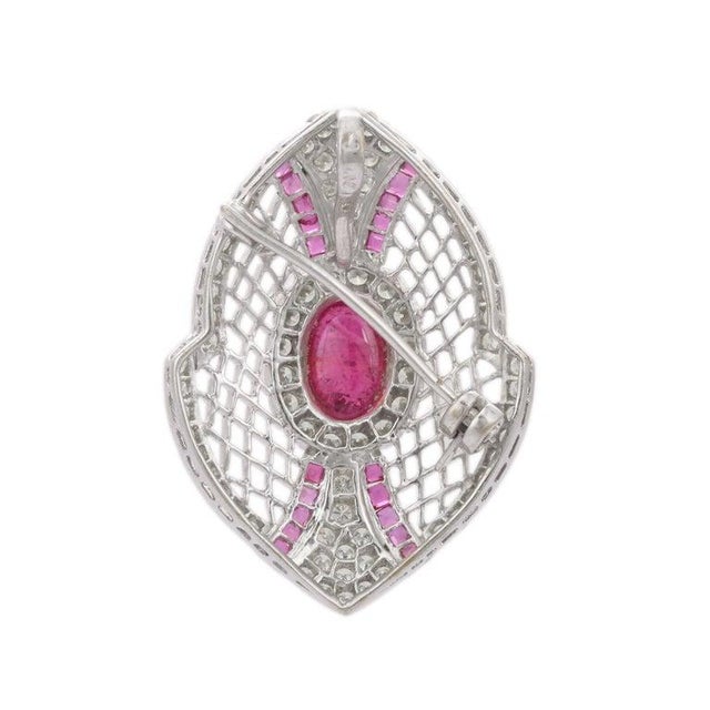 Art Deco Style Diamond Ruby Brooch Pin For Sale - Image 4 of 5