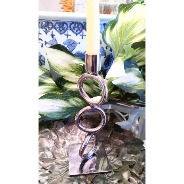 Christofle Christofle Silver Plated Vertigo Modern Circle Design Taper Candle Stick Holder For Sale - Image 4 of 6