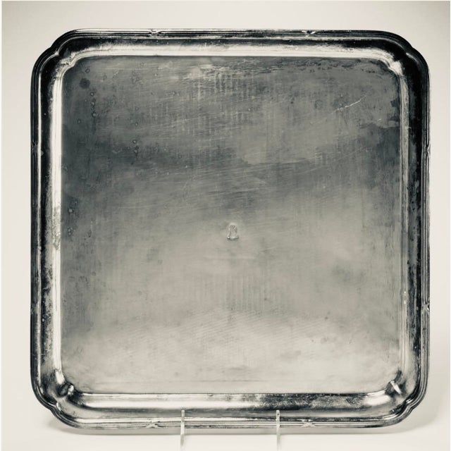 1910s Antique English Silverplate Armorial Crest Tray, Coat of Arms, 15.5", C. 1900 For Sale - Image 5 of 11