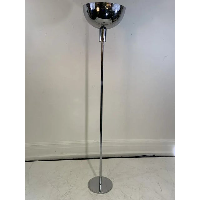 Chromed Brass Art Deco Modernist Torchiere Designed By Gilbert Rohde In The 1930's.Beautiful Sleek Modernist Design with...