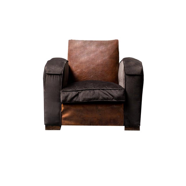 Vintage Velvet Club Cuoio Armchair, 1940s For Sale