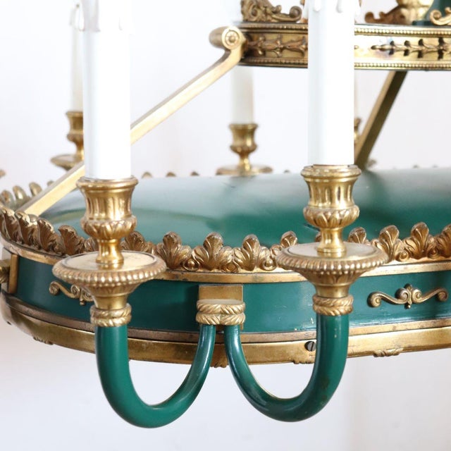 Chandelier in Gilded Bronze and Green Lacquered Metal For Sale - Image 18 of 18