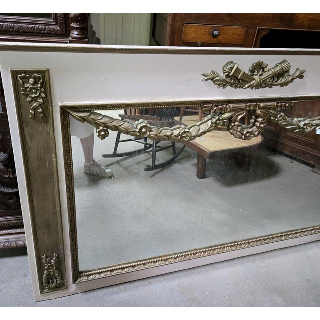 Large Louis XVI Painted Wood Panelled Trumeau For Sale - Image 4 of 8