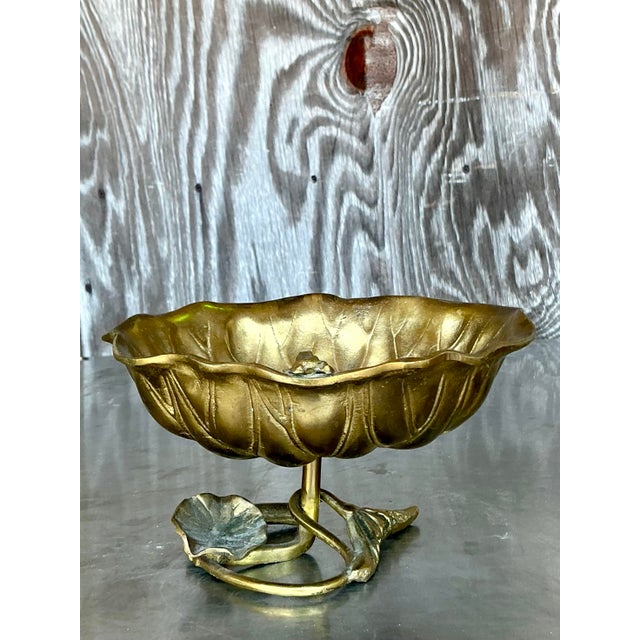 Late 20th Century Vintage Boho Brass Lily Pad Bowl For Sale - Image 5 of 10