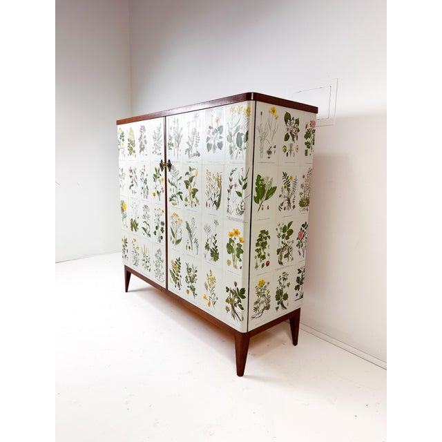 1940’s Swedish Cabinet later papered with illustrations by C.A. Lindman book Nordens Flora. Cabinet consists of large...