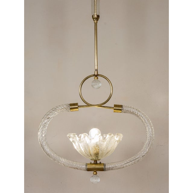 Murano Blown Glass and Brass Pendant Lights by Ercole Barovier for Barovier & Toso, 1930s, Set of 2 For Sale - Image 13 of 16