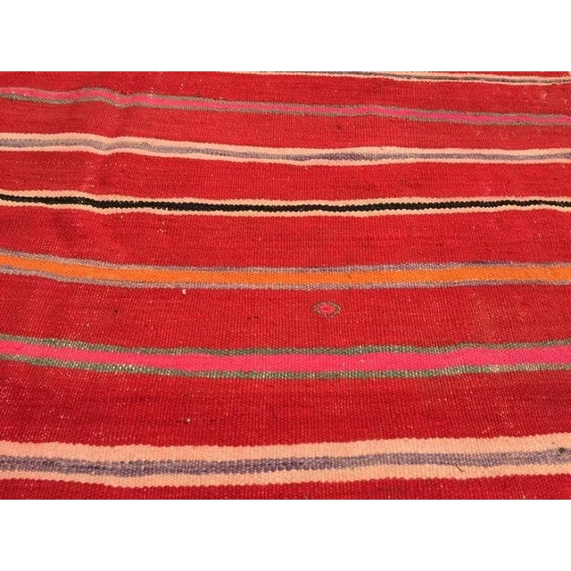 Vintage Moroccan Berber Kilim Rug in Burgundy, Pink and Orange Stripes 1960s For Sale In Palm Springs - Image 6 of 12