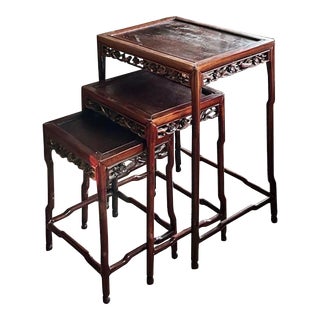 Antique Carved Wood Nesting Tables For Sale