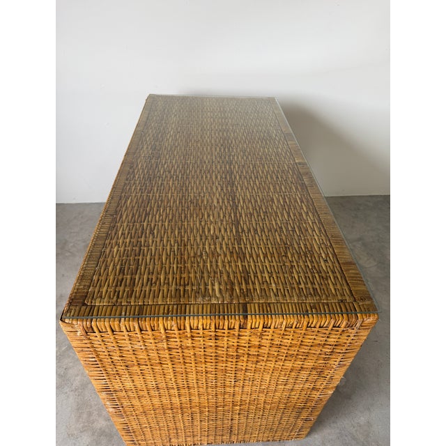 1970's Vintage Boho Coastal Wrapped Rattan Writing Desk For Sale - Image 12 of 18