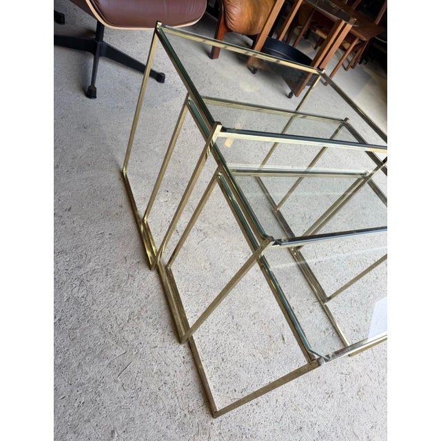 Gold Art Deco French Brass and Glass Nesting Tables, Set of 3 For Sale - Image 8 of 11