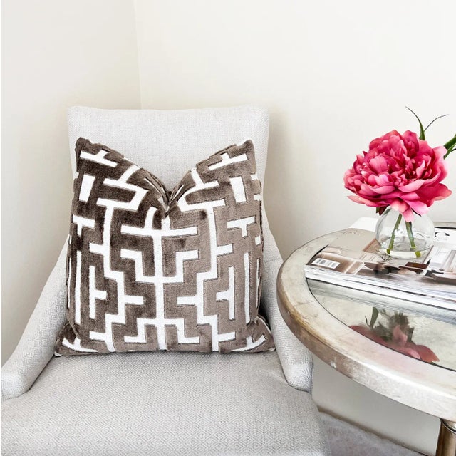 Indulge in the timeless elegance of this taupe and off white luxurious contemporary decorative throw pillow cover. Crafted...