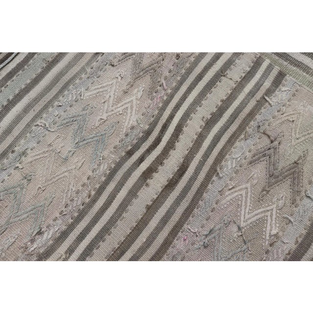 Mid 20th Century Vintage Turkish Flat-Weave Embroideries Kilim in Taupe Lt. Blue Brown Tan For Sale - Image 11 of 11