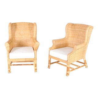 Rattan Club Chairs, Set of 2 For Sale