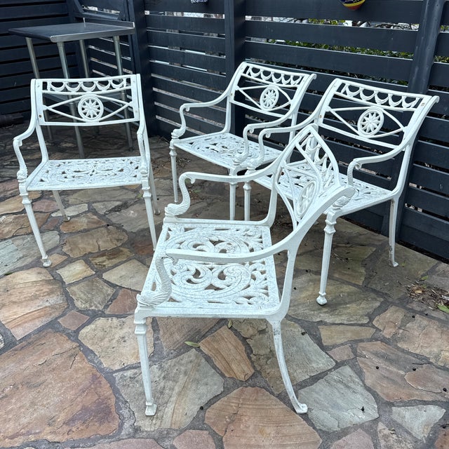Vintage Molla Metal Garden Dolphin Arm Chairs, 4 Pieces, Attributed For Sale - Image 11 of 12