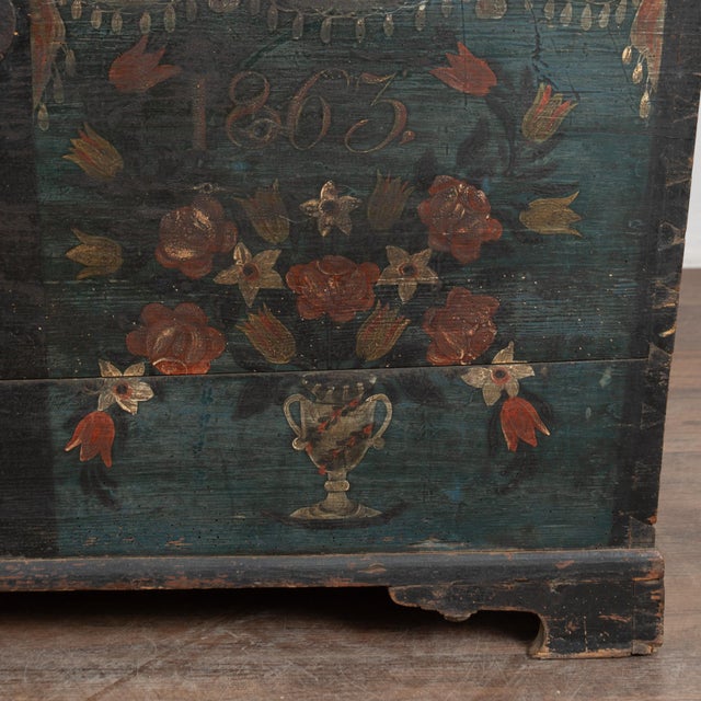 19th Century Swedish Original Painted Dome-Top Trunk, Dated 1863 For Sale - Image 14 of 15