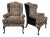 Pair of Bespoke Animal Print Chenille Queen Anne Wingback Chairs – Hollywood Regency For Sale