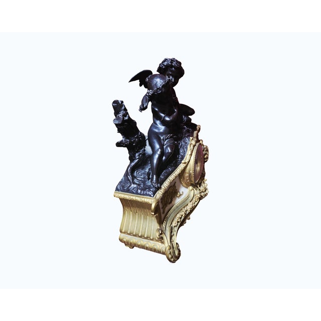 Stone Antique French Denière Bronze & Marble Clock Garniture Set - Cherubs, 3-Piece, 19th Century For Sale - Image 7 of 18