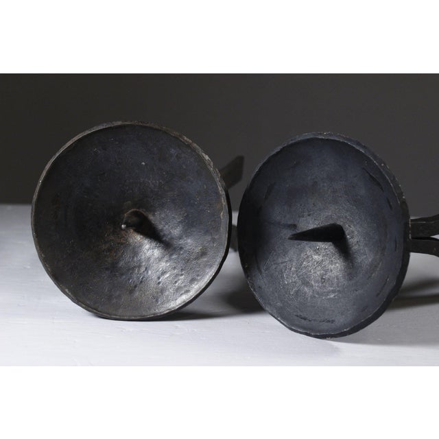 Black Mid-Century Modern French Brutalist Candleholders in Wrought Iron, Set of 2 For Sale - Image 8 of 15