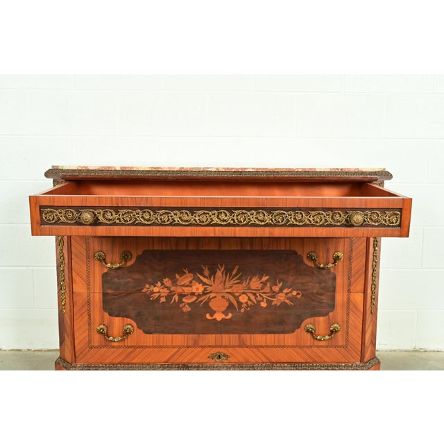 Wood Paul Sormani Style French Regency Louis XVI Kingwood Inlaid Marquetry Marble Top Commode With Mounted Gilt Bronze Ormolu For Sale - Image 7 of 18