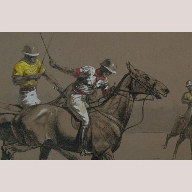 Eugène Pechaubès, Equestrian Sporting Scenes: Deauville Polo and Longchamp Horse Race, 1950s, Lithographs, Set of 2 For Sale - Image 4 of 10