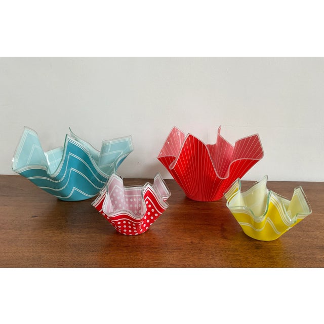 Glass Vintage Glass Kerchief Form Bowl, Red Dots For Sale - Image 7 of 7