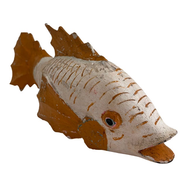 Vintage Folk Art Carved Wooden Fish For Sale