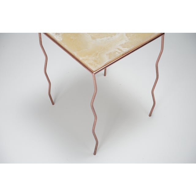 Forma Prima Honey Onyx and Copper Side Table by Nicola Di Froscia For Sale - Image 4 of 8