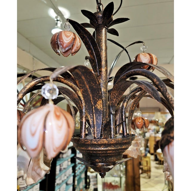 Venetian Italian Metal and Blown Glass Floral Chandelier For Sale - Image 10 of 15