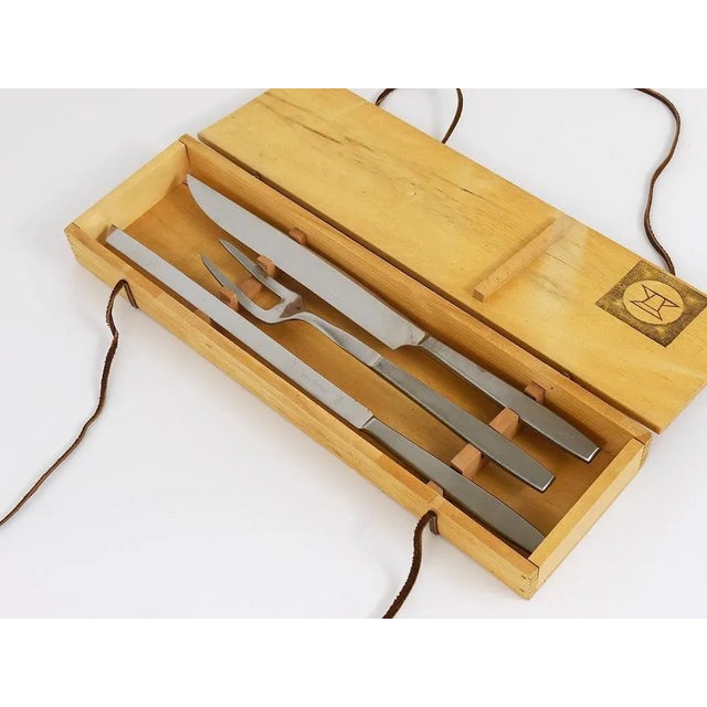 Boxed Amboss 2050 Carving Knives and Fork attributed to Helmut Alder, Austria, 1950s, Set of 3 For Sale - Image 4 of 10