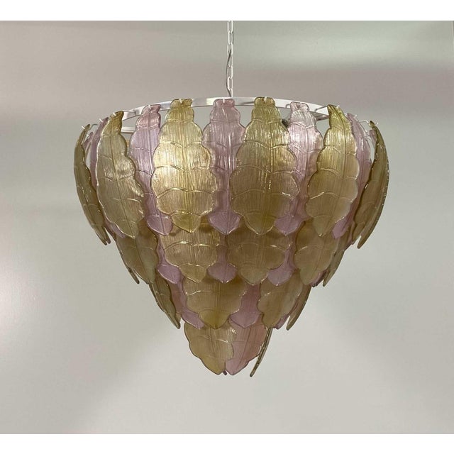 Italian Art Deco Gold and Pink Murano Glass Chandelier, 2000s For Sale - Image 3 of 15