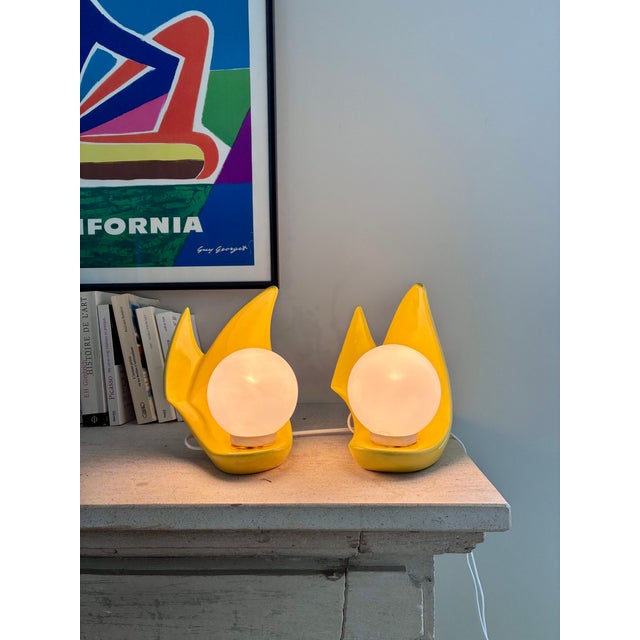 Bright Yellow Pop Table Lamps, 1980, Set of 2 For Sale - Image 3 of 5