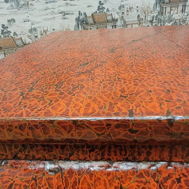 Early 20th Century Antique Shanxi Province Red Lacquer Elm Side Tables - Pair For Sale - Image 5 of 9