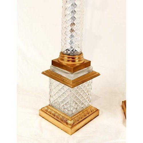 French Gilt and Cut Glass Corinthian Column Table Lamps, Set of 2 For Sale - Image 4 of 10