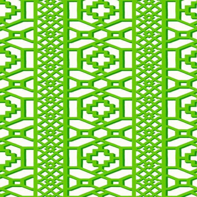 Sample - Schumacher Zanzibar Trellis Wallpaper in Jade For Sale
