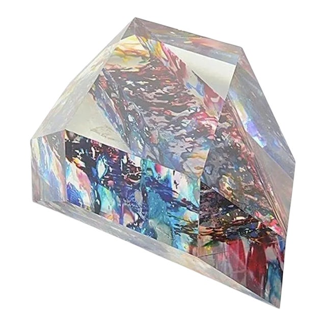 Lucite "Diamond" Sculpture with Infused Colors For Sale