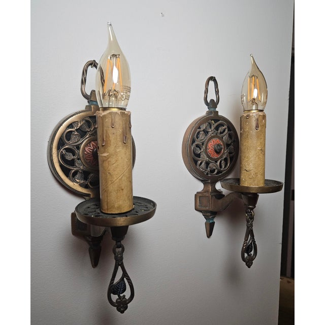 1920s 1920s Moe -Bridges Tudor Wall Sconces - a Pair For Sale - Image 5 of 15