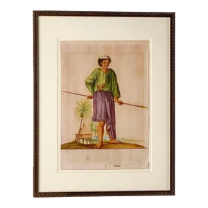19th Century Watercolor Portrait Painting of an Indonesian Aristocrat, Framed