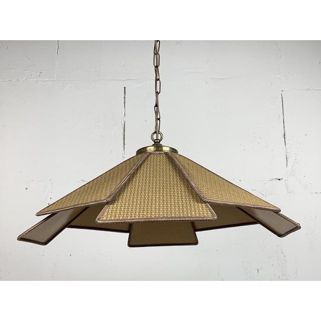 1970s Scandinavian Uchiwa Fan Style Rattan Woven Hanging Lamp, 1960s For Sale - Image 5 of 18