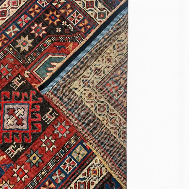 Rare Antique Kazak Runner | Tribal Medallions & Animal Motifs | 3x8 For Sale - Image 4 of 5